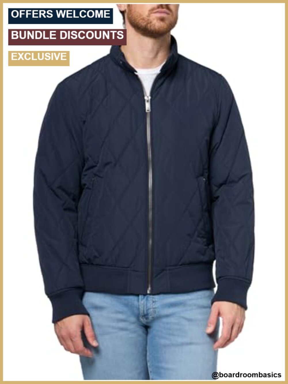 Men's Diamond Quilted Stand Collar Bomber Jacket Lightweight Insulated Zipper